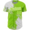 Custom Neon Green White 3D Pattern Design Abstract Brush Stroke Authentic Baseball Jersey - Image 2