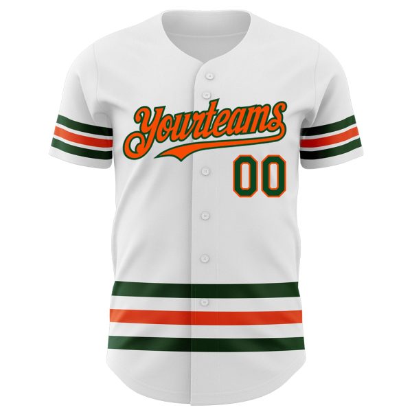 Custom White Green-Orange Line Authentic Baseball Jersey - Image 2