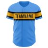 Custom Electric Blue Gold-Black Authentic Baseball Jersey - Image 2
