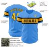 Custom Electric Blue Gold-Black Authentic Baseball Jersey - Image 3