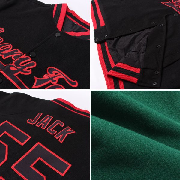 Custom Kelly Green Purple-White Bomber Full-Snap Varsity Letterman Two Tone Jacket - Image 2