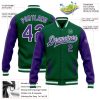 Custom Kelly Green Purple-White Bomber Full-Snap Varsity Letterman Two Tone Jacket - Image 3