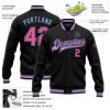 Custom Black Pink-Light Blue Bomber Full-Snap Varsity Letterman Jacket - Image 3