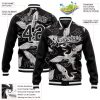 Custom Black White Heron And Cloud 3D Pattern Design Bomber Full-Snap Varsity Letterman Jacket - Image 3