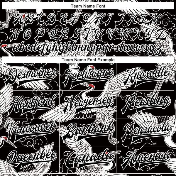 Custom Black White Heron And Cloud 3D Pattern Design Bomber Full-Snap Varsity Letterman Jacket - Image 4