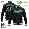 Custom Black White Pinstripe Kelly Green Bomber Full-Snap Varsity Letterman Jacket - Image 3
