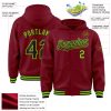 Custom Crimson Black-Neon Green Bomber Full-Snap Varsity Letterman Hoodie Jacket - Image 3