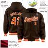 Custom Brown Orange-White Bomber Full-Snap Varsity Letterman Hoodie Jacket - Image 3