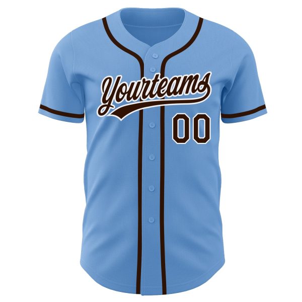 Custom Light Blue Brown-White Authentic Baseball Jersey - Image 2