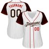 Custom White Brown Pinstripe Brown-Red Authentic Raglan Sleeves Baseball Jersey - Image 2