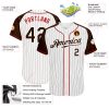 Custom White Brown Pinstripe Brown-Red Authentic Raglan Sleeves Baseball Jersey - Image 3
