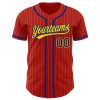 Custom Red Yellow Pinstripe Royal Authentic Baseball Jersey - Image 2