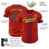 Custom Red Yellow Pinstripe Royal Authentic Baseball Jersey - Image 3