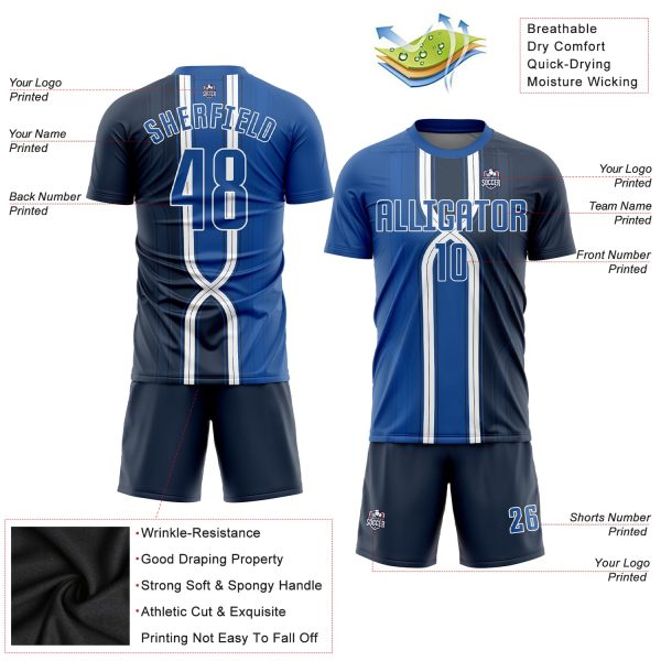 Custom Navy Royal-White Sublimation Soccer Uniform Jersey - Image 3