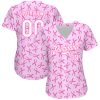 Custom Pink White 3D Pattern Design Breast Cancer Authentic Baseball Jersey - Image 2